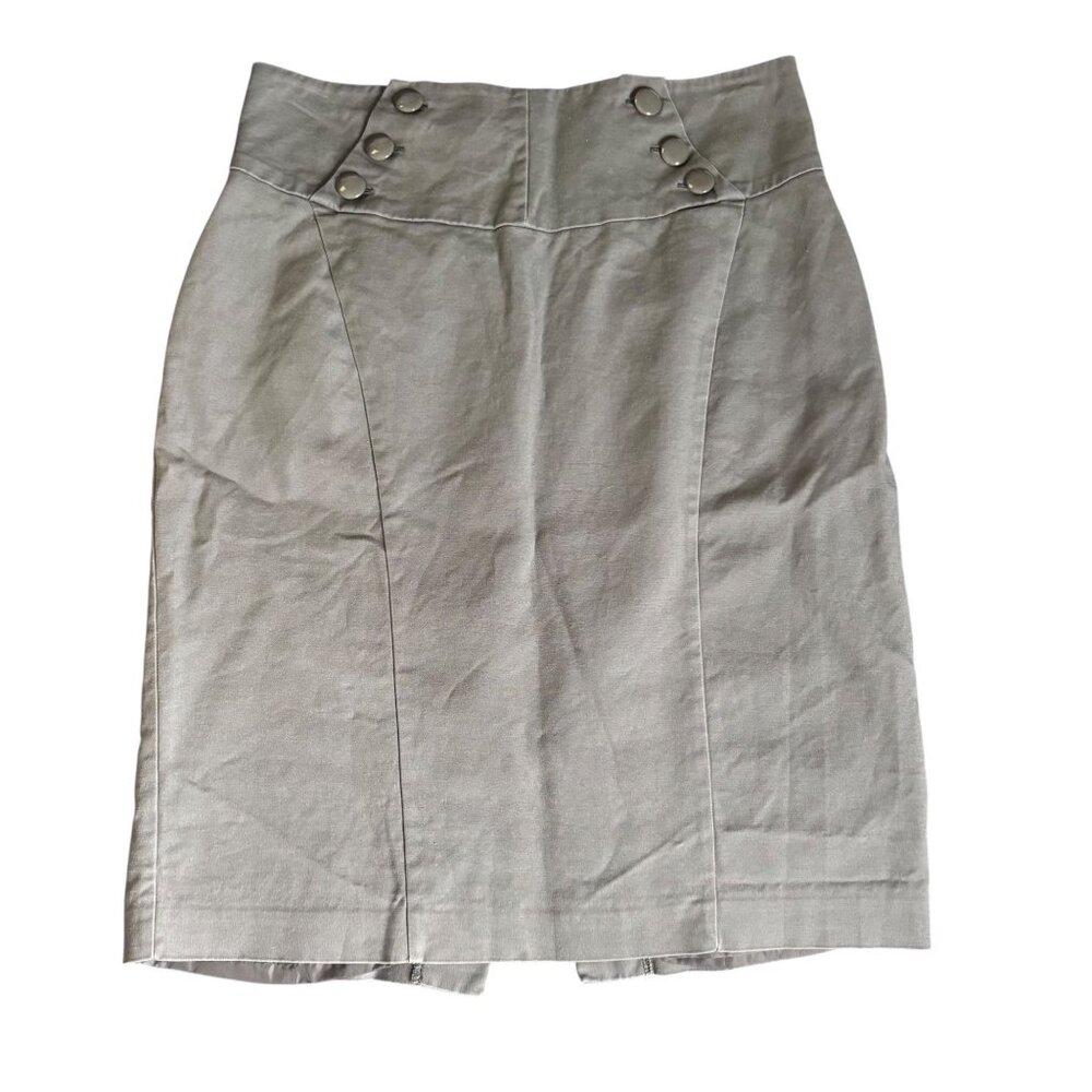 Worthington Gray Button Front High Waisted Pencil Skirt 12P Cotton Blend Petite